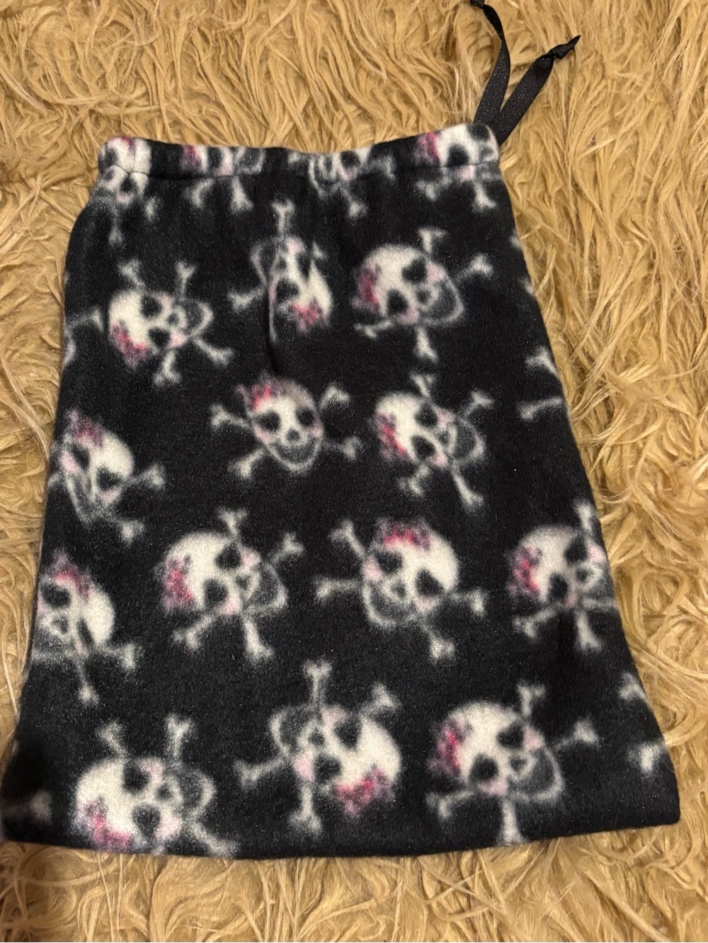 Black with White Skulls Fleece Bag Handmade 9-1/2”x11” Handmade